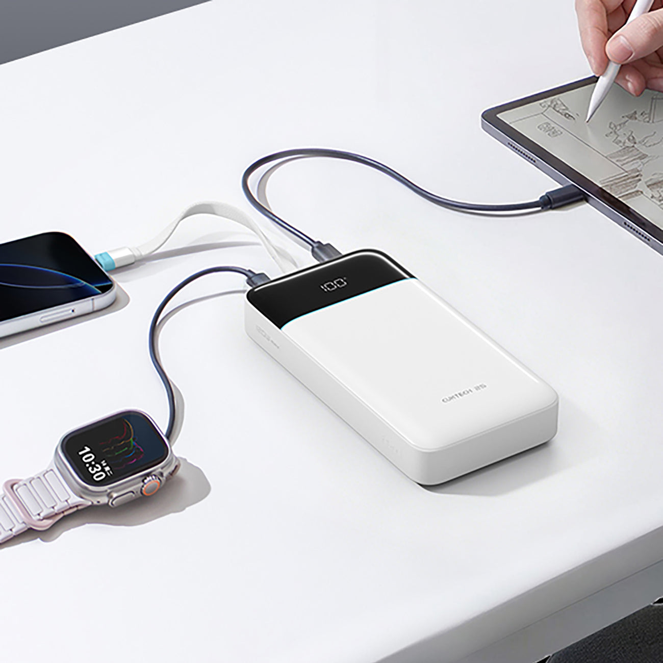 Cuktech LPB252N 120W 25000mAh išorinė baterija su integruotu USB-C kabeliu - balta -- Powerbanks