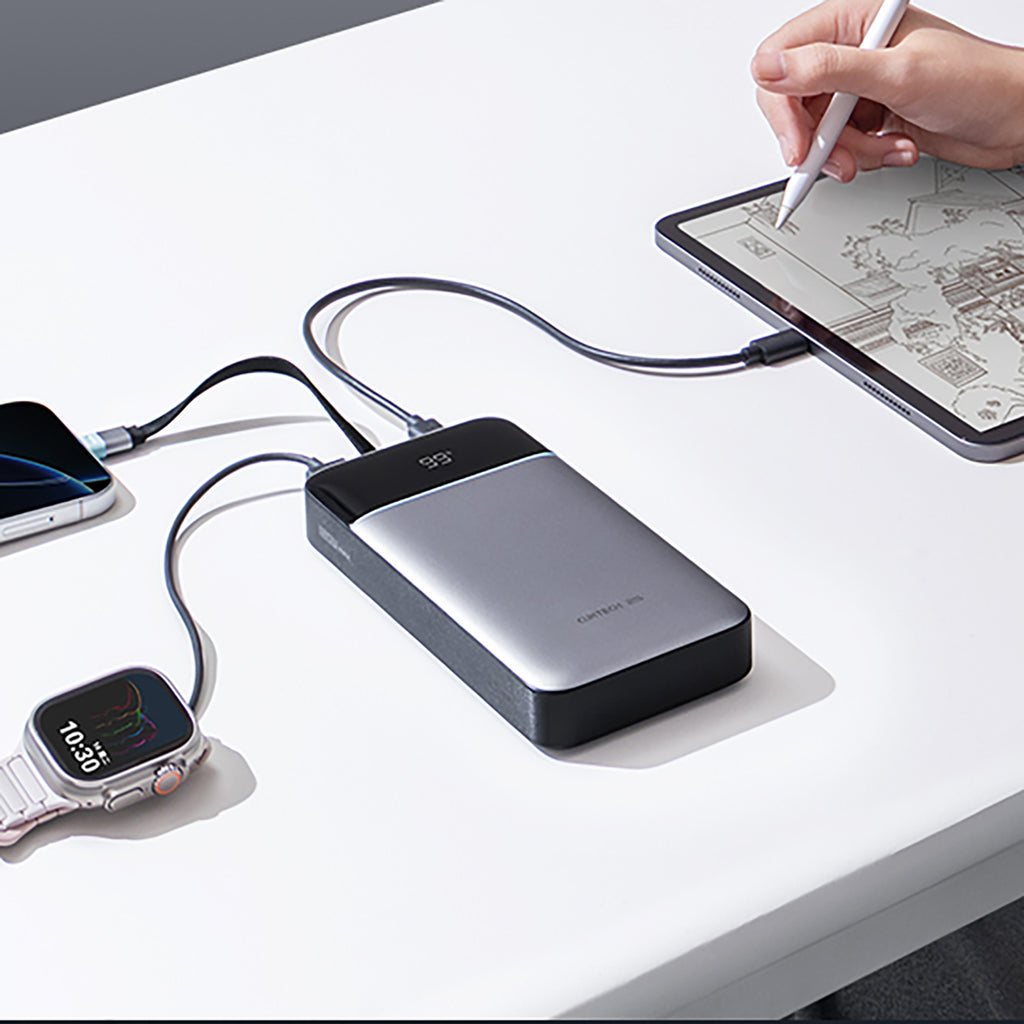 Cuktech LPB252N 120W 25000mAh išorinė baterija su integruotu USB-C kabeliu - pilka -- Powerbanks