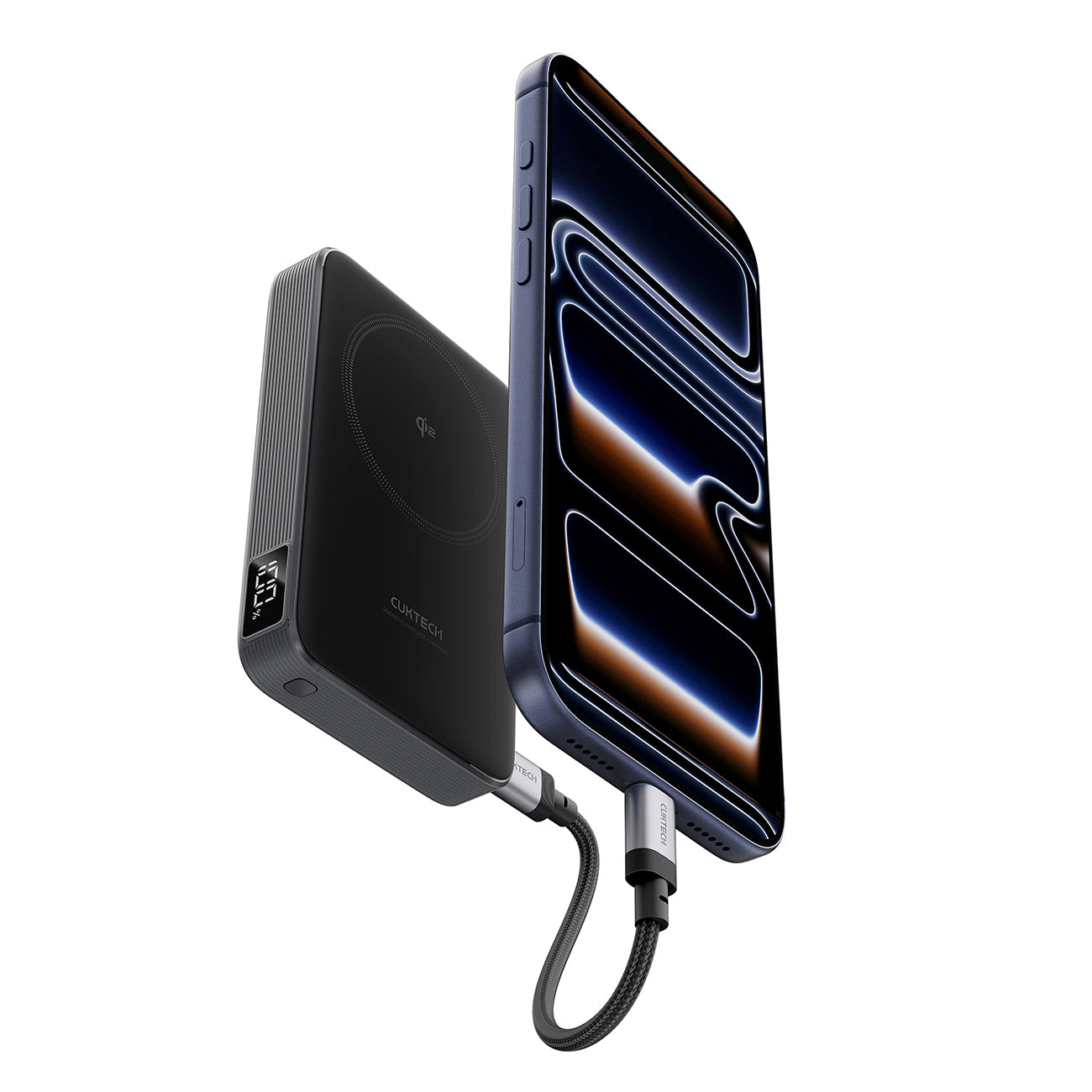 Cuktech WPB100 10000 mAh Qi2 magnetinė išorinė baterija 30W su stovu - juoda -- Powerbanks