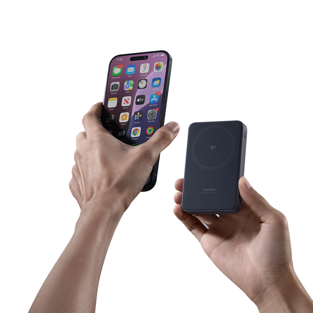 Cuktech WPB100 10000 mAh Qi2 magnetinė išorinė baterija 30W su stovu - juoda -- Powerbanks