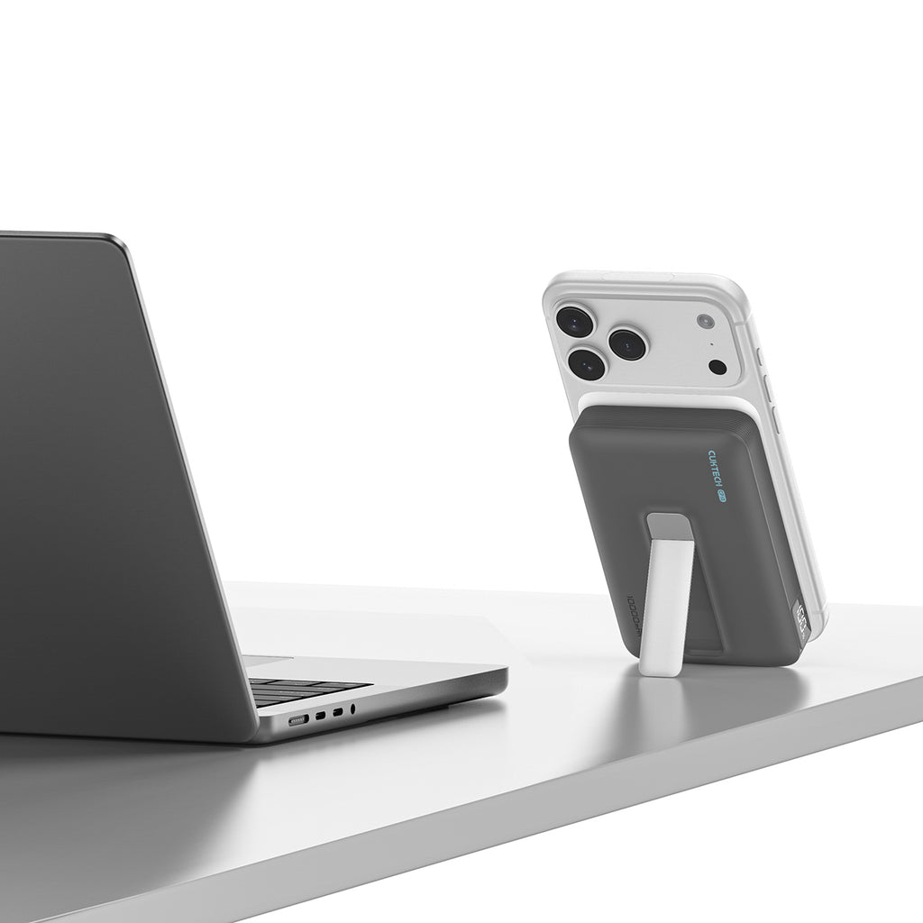 Cuktech WPB100 10000 mAh Qi2 magnetinė išorinė baterija 30W su stovu - juoda -- Powerbanks