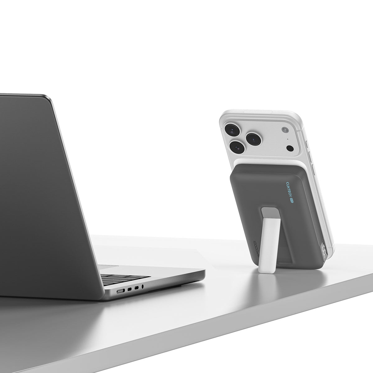 Cuktech WPB100 10000 mAh Qi2 magnetinė išorinė baterija 30W su stovu - juoda -- Powerbanks