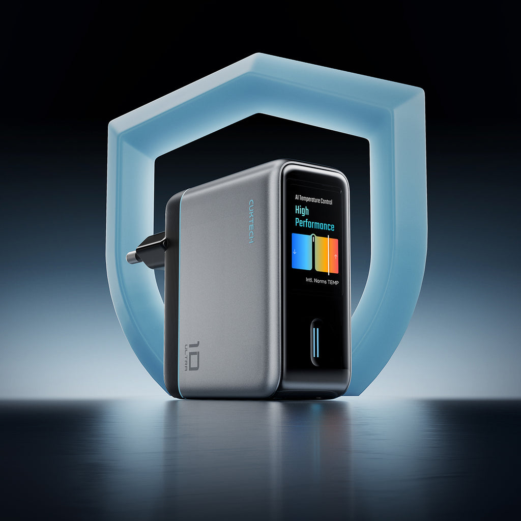 Cuktech AD1204U 120W sieninis įkroviklis su ekranu ir USB-C kabeliu - Sidabrinė -- Cell phone chargers