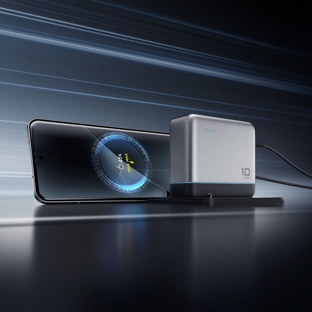 Cuktech AD1204U 120W sieninis įkroviklis su ekranu ir USB-C kabeliu - Sidabrinė -- Cell phone chargers