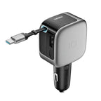 Cuktech CC903P 100W automobilinis įkroviklis su ekranu ir 70cm atsukinamu USB-C laidu - pilkas -- Car chargers