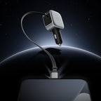 Cuktech CC903P 100W automobilinis įkroviklis su ekranu ir 70cm atsukinamu USB-C laidu - pilkas -- Car chargers