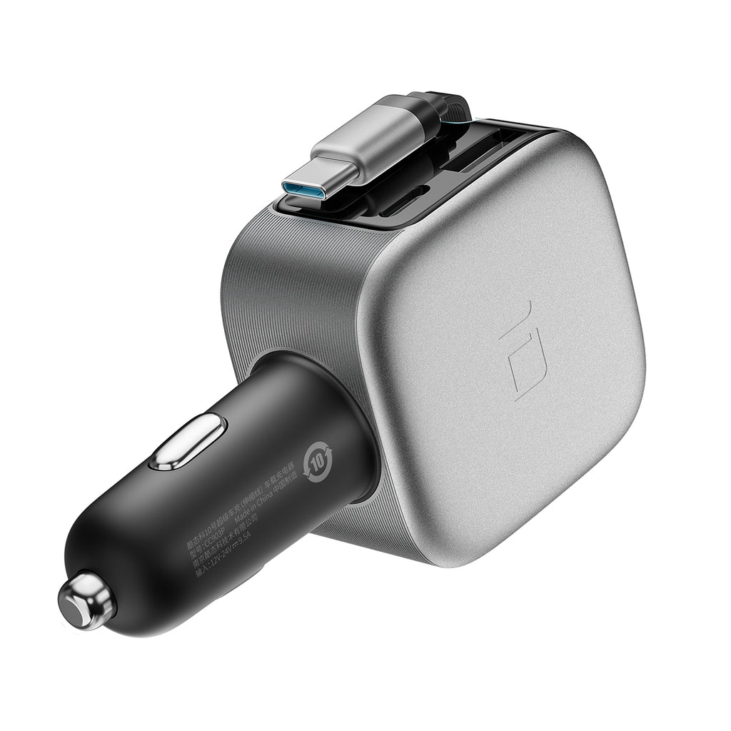 Cuktech CC903P 100W automobilinis įkroviklis su ekranu ir 70cm atsukinamu USB-C laidu - pilkas -- Car chargers