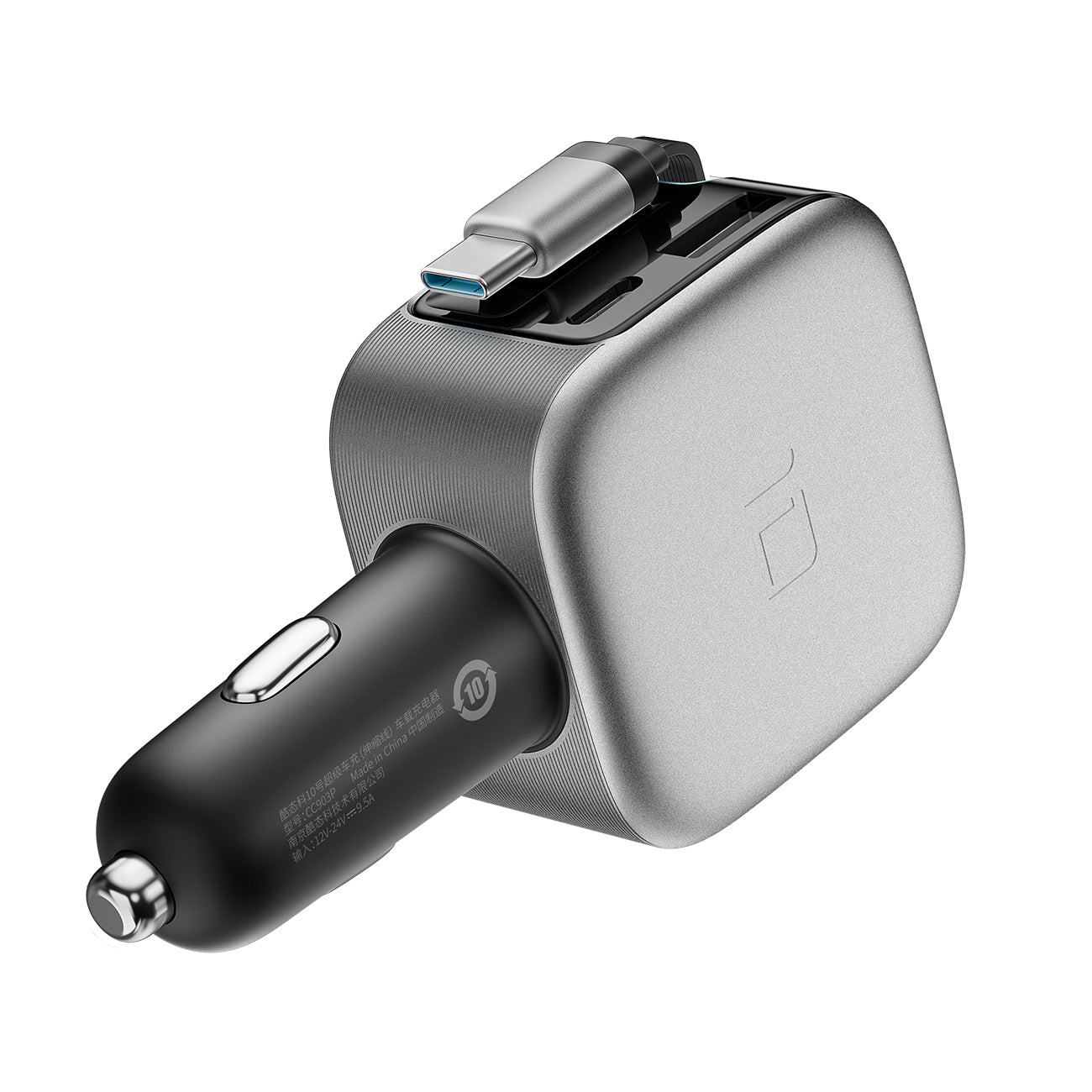 Cuktech CC903P 100W automobilinis įkroviklis su ekranu ir 70cm atsukinamu USB-C laidu - pilkas -- Car chargers