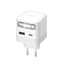 Cuktech AD653W 67W GaN 2x USB-C + USB-A sieninis įkroviklis su 70cm patrauktu USB-C kabeliu - Balta -- Cell phone chargers
