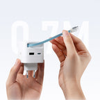 Cuktech AD653W 67W GaN 2x USB-C + USB-A sieninis įkroviklis su 70cm patrauktu USB-C kabeliu - Balta -- Cell phone chargers