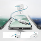 Cuktech AD653W 67W GaN 2x USB-C + USB-A sieninis įkroviklis su 70cm patrauktu USB-C kabeliu - Balta -- Cell phone chargers