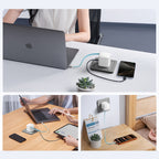 Cuktech AD653W 67W GaN 2x USB-C + USB-A sieninis įkroviklis su 70cm patrauktu USB-C kabeliu - Balta -- Cell phone chargers
