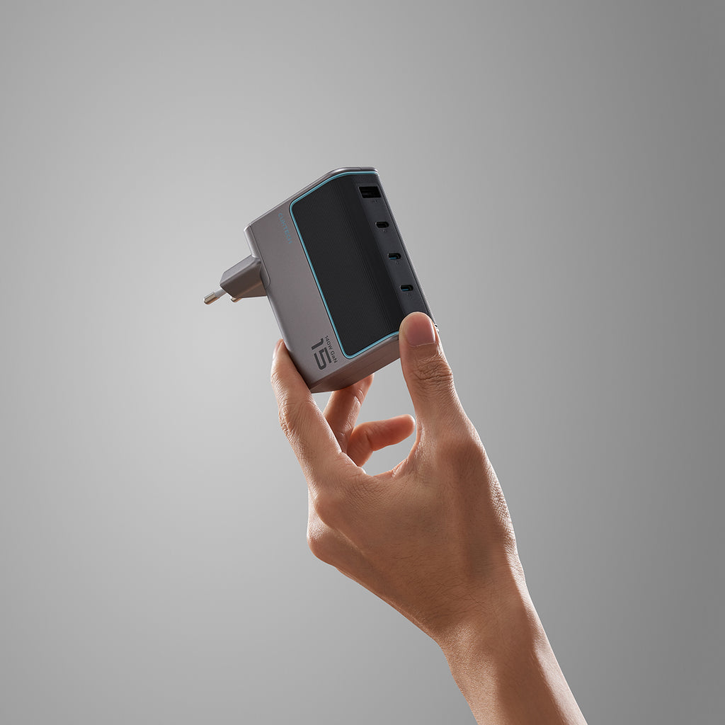Cuktech AD1404UEU 140W GaN 3x USB-C + USB-A Sieninis įkroviklis su USB-C kabelu - Pilkas -- Cell phone chargers