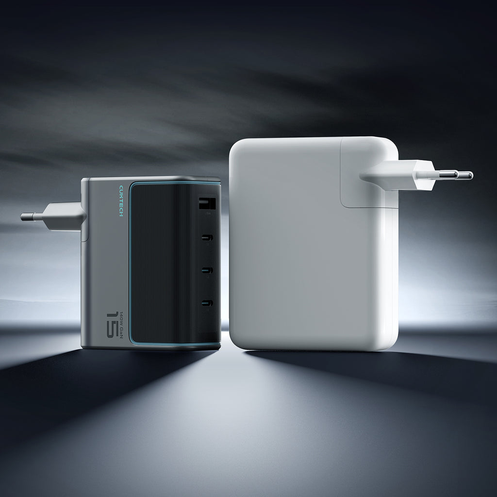 Cuktech AD1404UEU 140W GaN 3x USB-C + USB-A Sieninis įkroviklis su USB-C kabelu - Pilkas -- Cell phone chargers