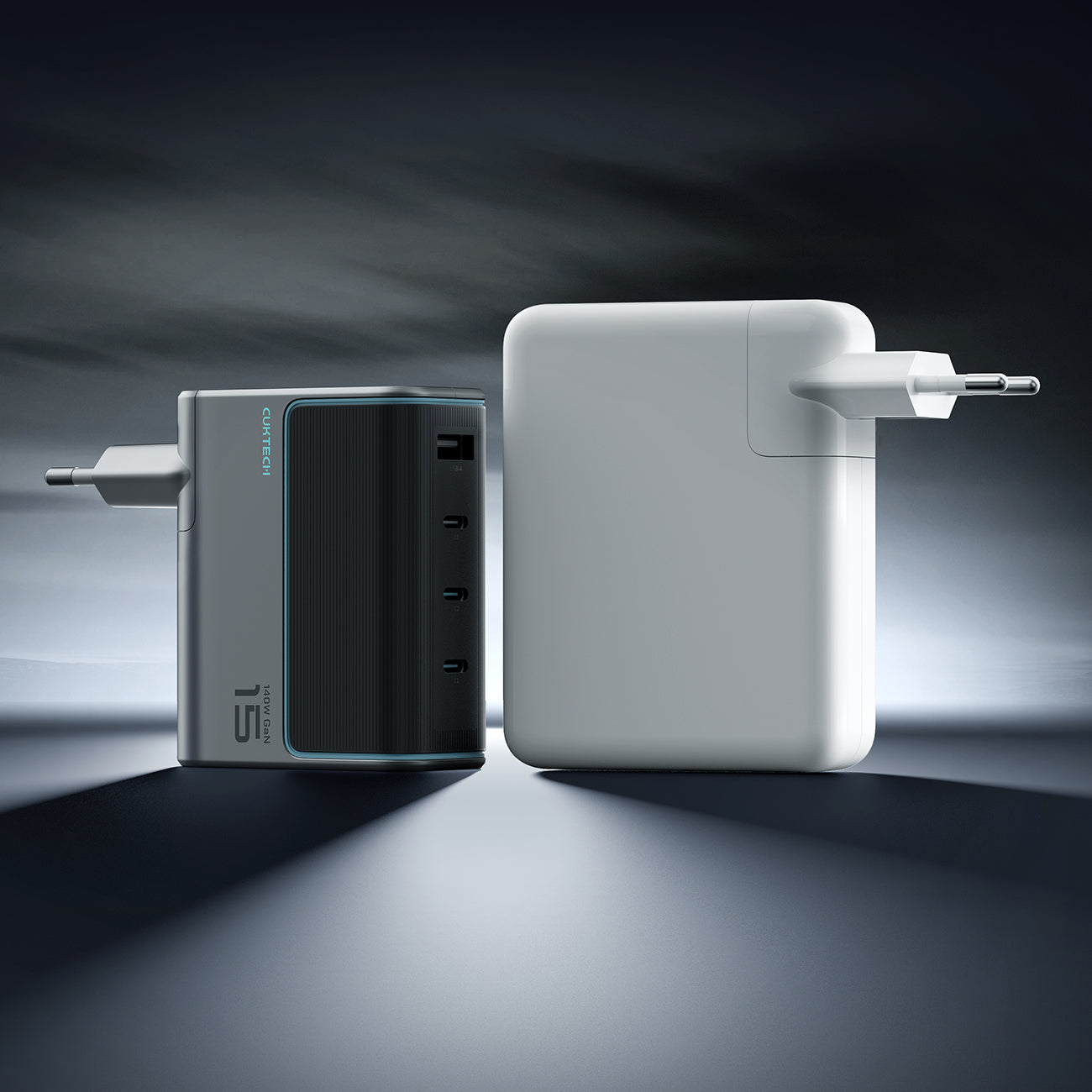 Cuktech AD1404UEU 140W GaN 3x USB-C + USB-A Sieninis įkroviklis su USB-C kabelu - Pilkas -- Cell phone chargers
