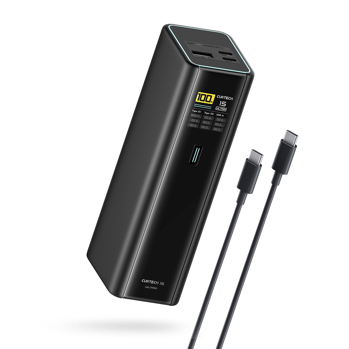 Cuktech PB200U išorinė baterija 210W 20000mAh 2x USB-C + USB-A su TFT ekranu ir 240W USB-C kabeliu - juoda -- Powerbanks