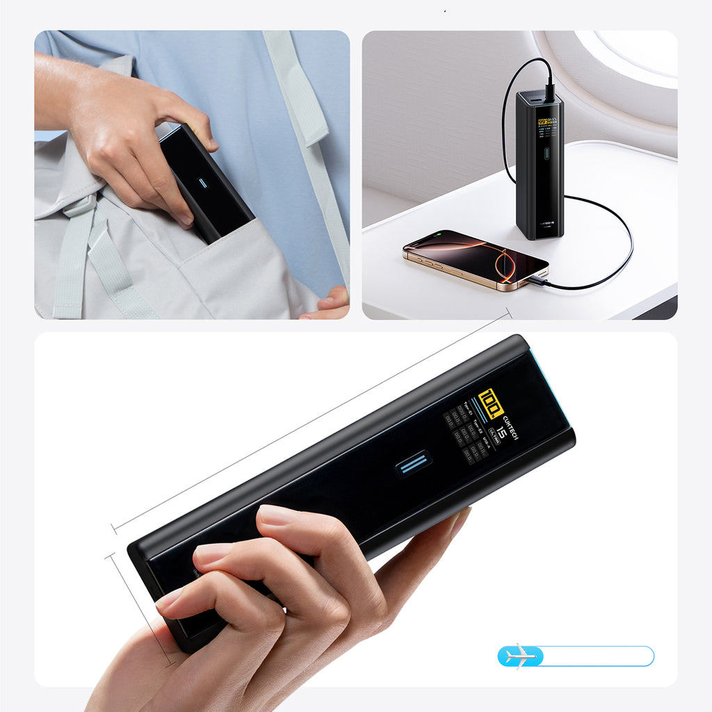 Cuktech PB200U išorinė baterija 210W 20000mAh 2x USB-C + USB-A su TFT ekranu ir 240W USB-C kabeliu - juoda -- Powerbanks