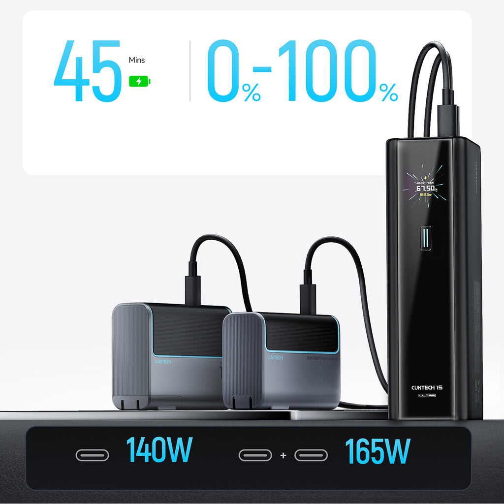 Cuktech PB200U išorinė baterija 210W 20000mAh 2x USB-C + USB-A su TFT ekranu ir 240W USB-C kabeliu - juoda -- Powerbanks