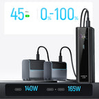 Cuktech PB200U išorinė baterija 210W 20000mAh 2x USB-C + USB-A su TFT ekranu ir 240W USB-C kabeliu - juoda -- Powerbanks