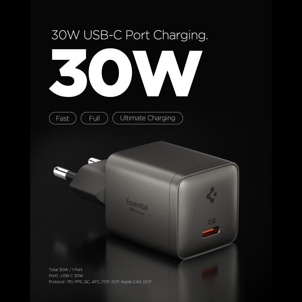 Spigen Essential EE301EU 1 prievado 30W tinklo įkroviklis - tamsiai pilkas -- Cell phone chargers
