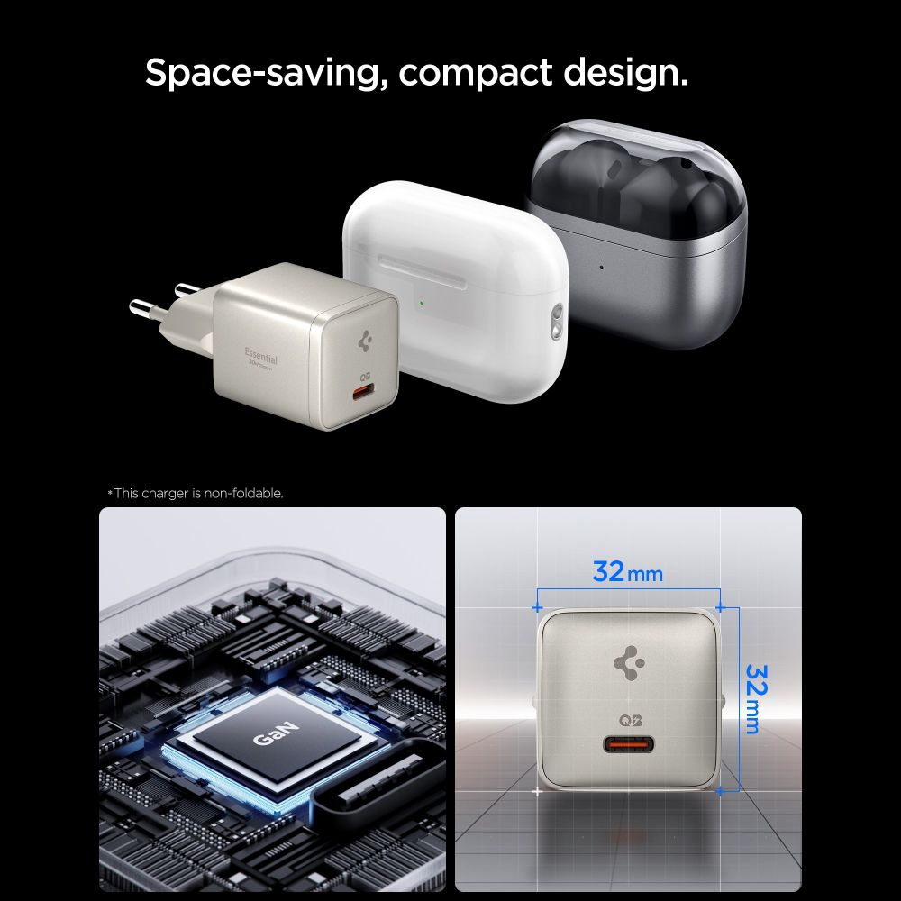 Tinklo įkroviklis Spigen Essential EE301EU 1 prievadas 30W - titano spalvos -- Cell phone chargers
