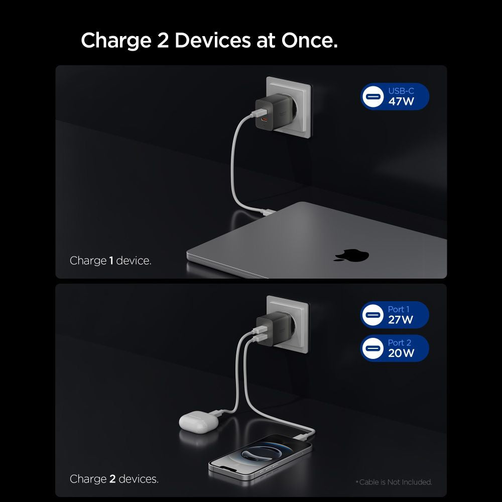 Tinklo įkroviklis Spigen Essential EE472EU-GAN 2 prievadai 47W - tamsiai pilkas -- Cell phone chargers