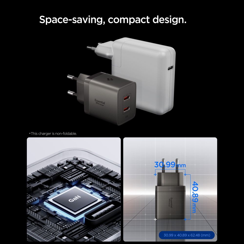 Tinklo įkroviklis Spigen Essential EE472EU-GAN 2 prievadai 47W - tamsiai pilkas -- Cell phone chargers