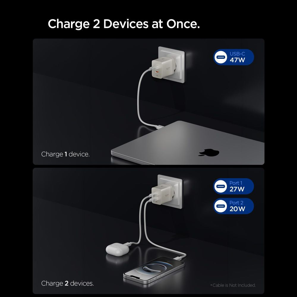 Tinklo įkroviklis Spigen Essential EE472EU-GAN 2 prievadai 47W - titano spalvos -- Cell phone chargers
