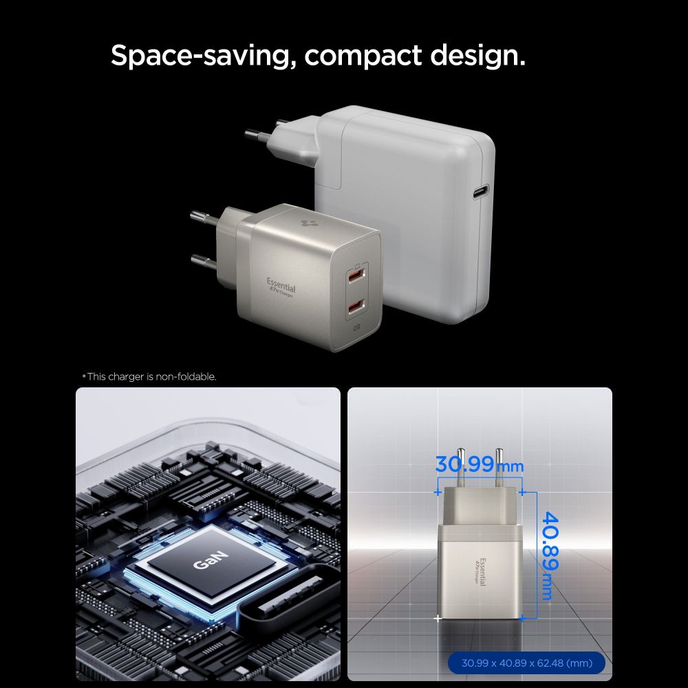 Tinklo įkroviklis Spigen Essential EE472EU-GAN 2 prievadai 47W - titano spalvos -- Cell phone chargers
