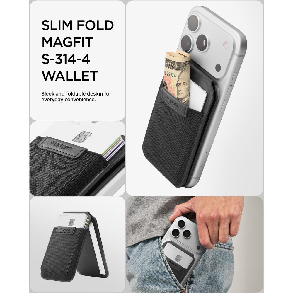 Spigen Slim Fold S314-4 MagSafe Telefonų Piniginė - Juoda -- Uncategorized