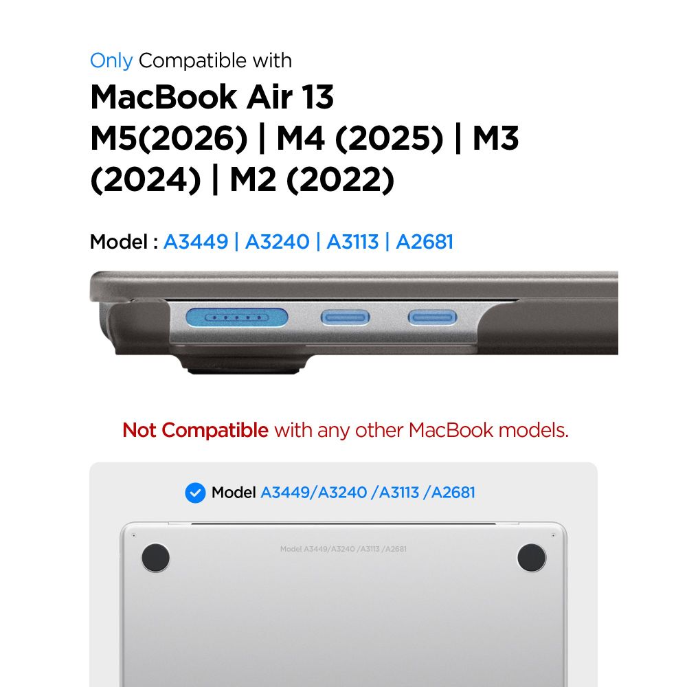 Dėklas Spigen AirSkin MacBook Air 13" 2023 / 2024 / 2025 / 2026 - pusiau skaidrus -- MacBook Air 13" 2023/2024/2025/2026