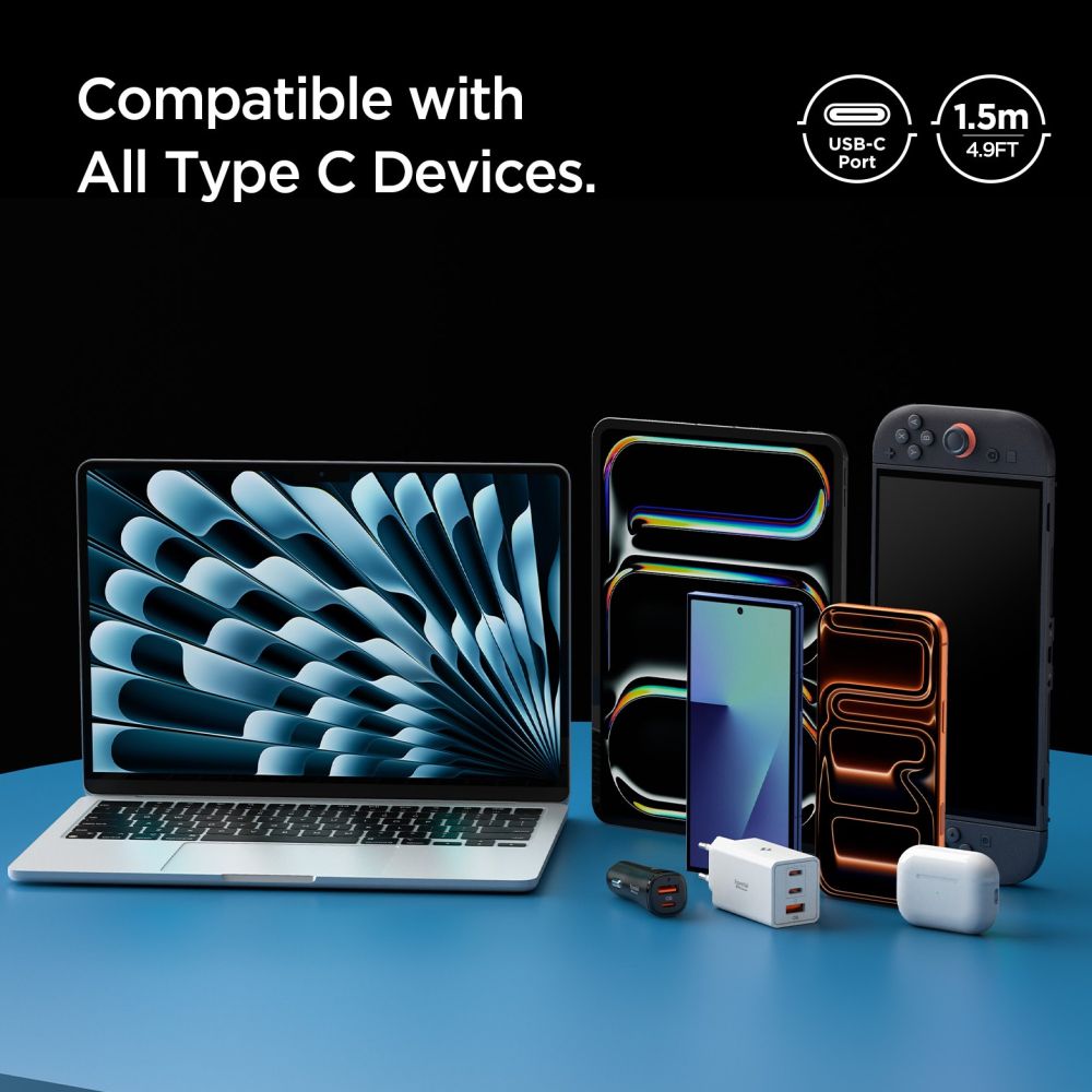 Spigen Essential EB6015CC USB-C 60W 150 cm Kabelis - Tamsiai pilkas -- Cell phone cables