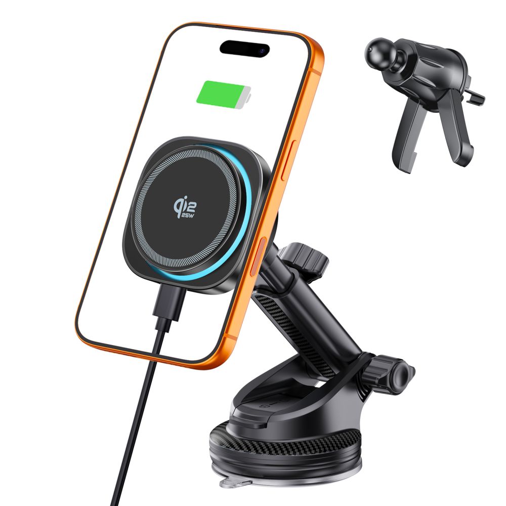 Tech-Protect V20 MagSafe automobilinis laikiklis ant stiklo / oro grotelių / prietaisų skydelio 25W Qi2.2 - juodas --...