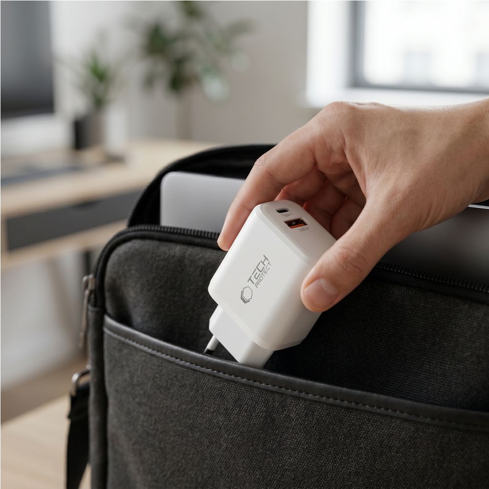 Tinklo įkroviklis Tech-Protect NCA65W-GAN 2 prievadai PD 65W / QC3.0 2 - balta -- Cell phone chargers
