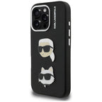 Karl Lagerfeld FW Grained Karl & Choupette Heads Pins dėklas skirtas iPhone 16 Pro Max - Juoda -- iPhone 16 Pro Max