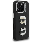 Karl Lagerfeld FW Grained Karl & Choupette Heads Pins dėklas skirtas iPhone 16 Pro Max - Juoda -- iPhone 16 Pro Max