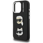 Karl Lagerfeld FW Grained Karl & Choupette Heads Pins dėklas skirtas iPhone 16 Pro Max - Juoda -- iPhone 16 Pro Max