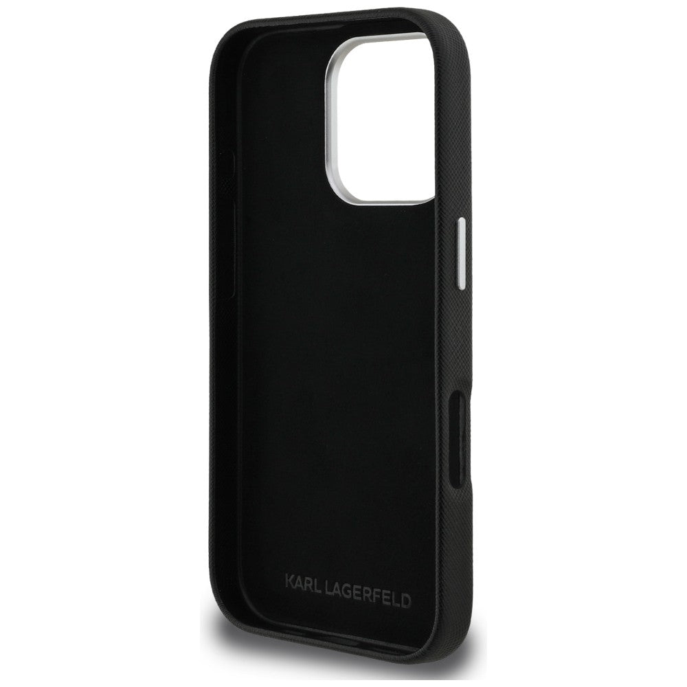 Karl Lagerfeld FW Grained Karl & Choupette Heads Pins dėklas skirtas iPhone 16 Pro Max - Juoda -- iPhone 16 Pro Max