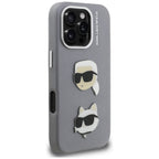 Karl Lagerfeld FW Grained Karl & Choupette Heads Pins dėklas iPhone 16 Pro Max – pilkas -- iPhone 16 Pro Max