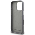 Karl Lagerfeld FW Grained Karl & Choupette Heads Pins dėklas iPhone 16 Pro - Pilkas -- iPhone 16 Pro