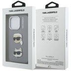 Karl Lagerfeld FW Grained Karl & Choupette Heads Pins dėklas iPhone 16 Pro - Pilkas -- iPhone 16 Pro