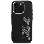 Karl Lagerfeld FW Grained Signature Logo iPhone 16 Pro dėklas - Juodas -- iPhone 16 Pro