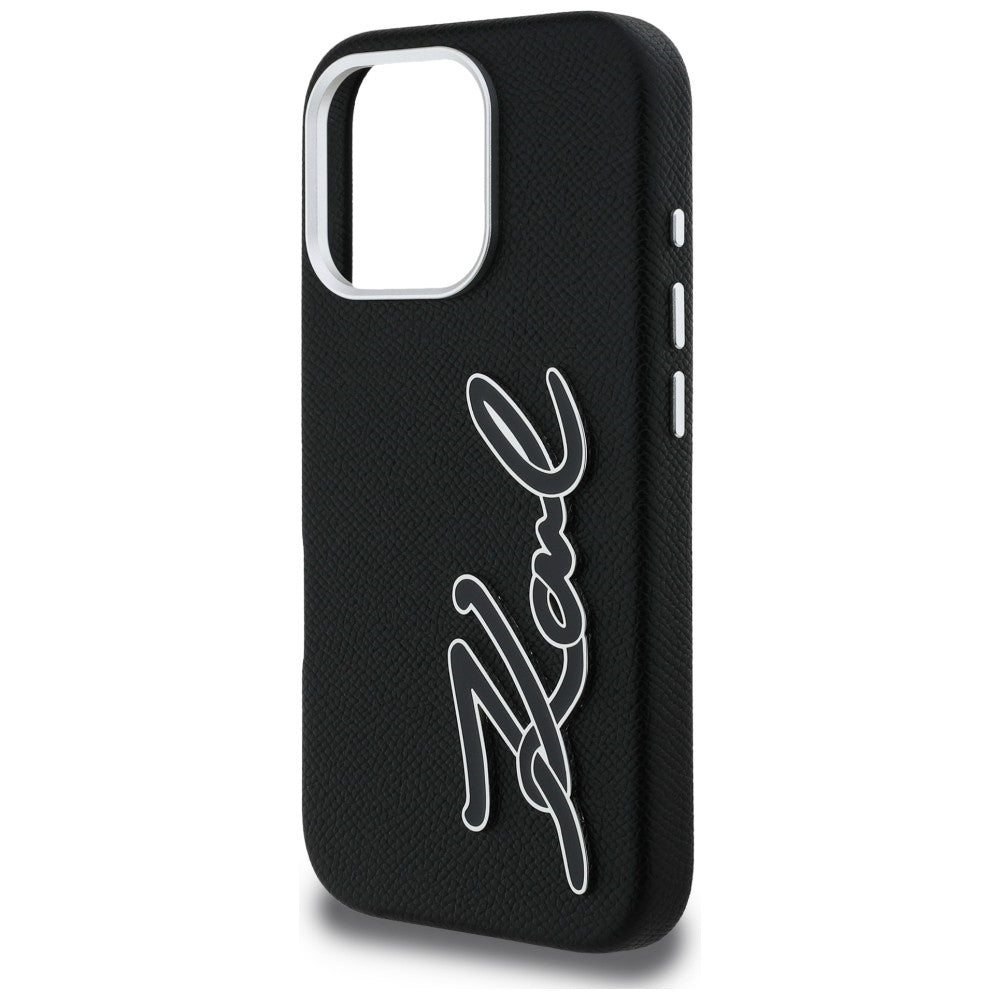 Karl Lagerfeld FW Grained Signature Logo iPhone 16 Pro dėklas - Juodas -- iPhone 16 Pro