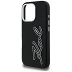 Karl Lagerfeld FW Grained Signature Logo iPhone 16 Pro dėklas - Juodas -- iPhone 16 Pro