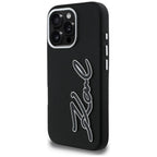 Karl Lagerfeld FW Grained Signature Logo dėklas iPhone 16 Pro Max - Juodas -- iPhone 16 Pro Max