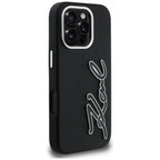 Karl Lagerfeld FW Grained Signature Logo dėklas iPhone 16 Pro Max - Juodas -- iPhone 16 Pro Max