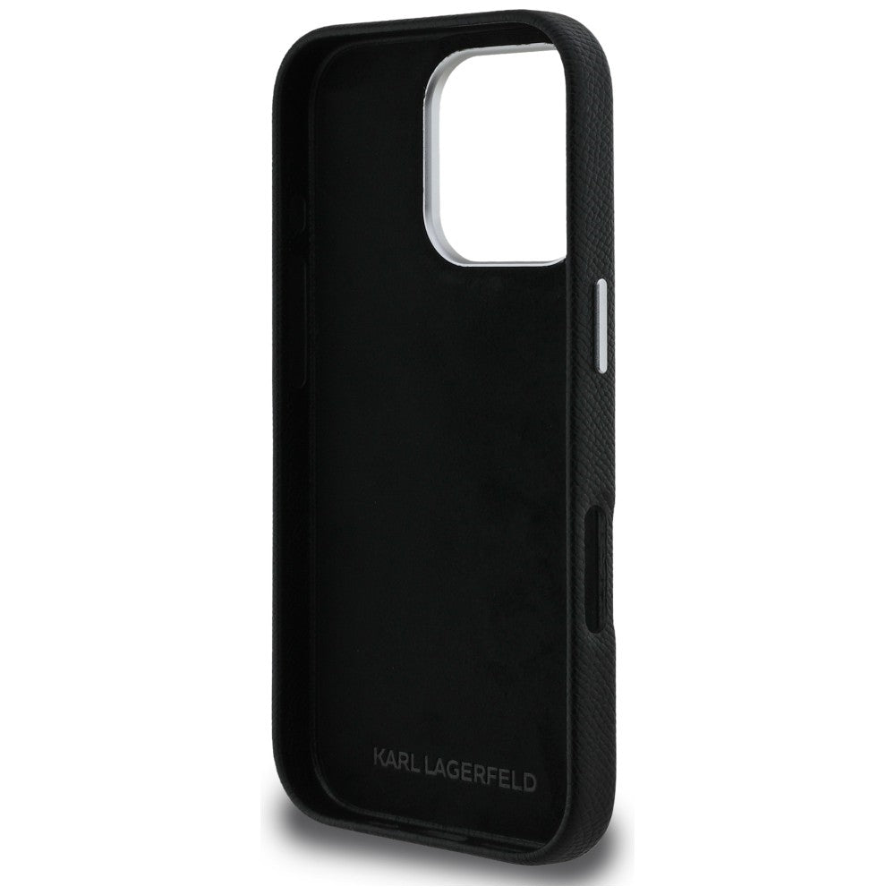 Karl Lagerfeld FW Grained Signature Logo dėklas iPhone 16 Pro Max - Juodas -- iPhone 16 Pro Max
