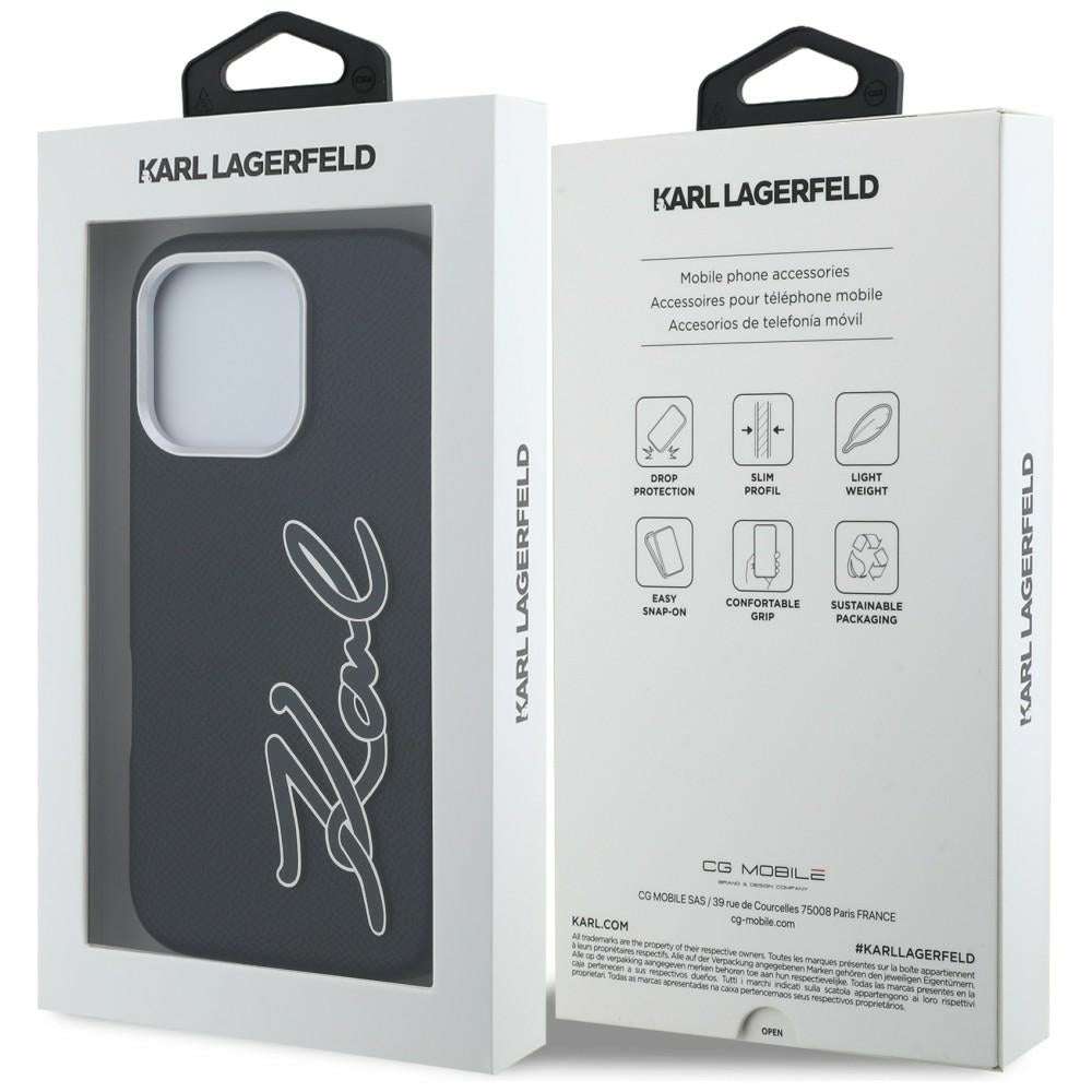 Karl Lagerfeld FW Grained Signature Logo dėklas iPhone 16 Pro Max - Juodas -- iPhone 16 Pro Max