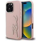 Karl Lagerfeld FW Grained Signature Logo iPhone 16 Pro Max dėklas - Rožinis -- iPhone 16 Pro Max