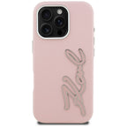 Karl Lagerfeld FW Grained Signature Logo iPhone 16 Pro Max dėklas - Rožinis -- iPhone 16 Pro Max